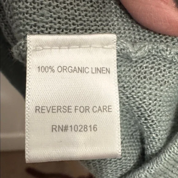 Garnet Hill Organic Linen V-Neck Oversized Sweater in light teal blue. - Picture 5 of 7